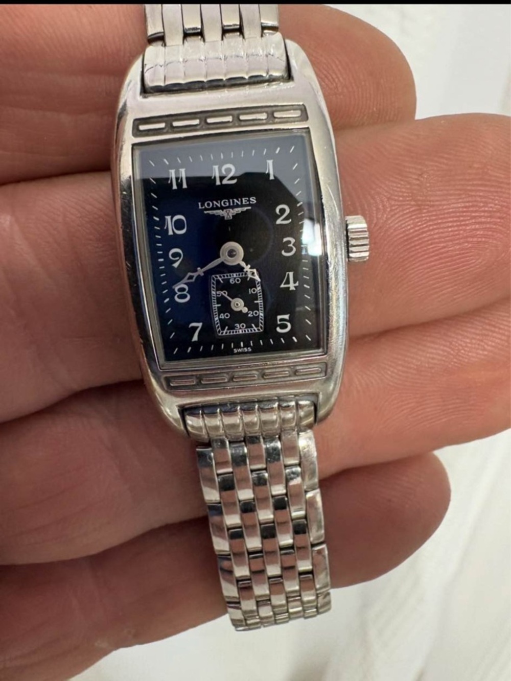 Longines Silver Stainless Steel Watch with Black Dial